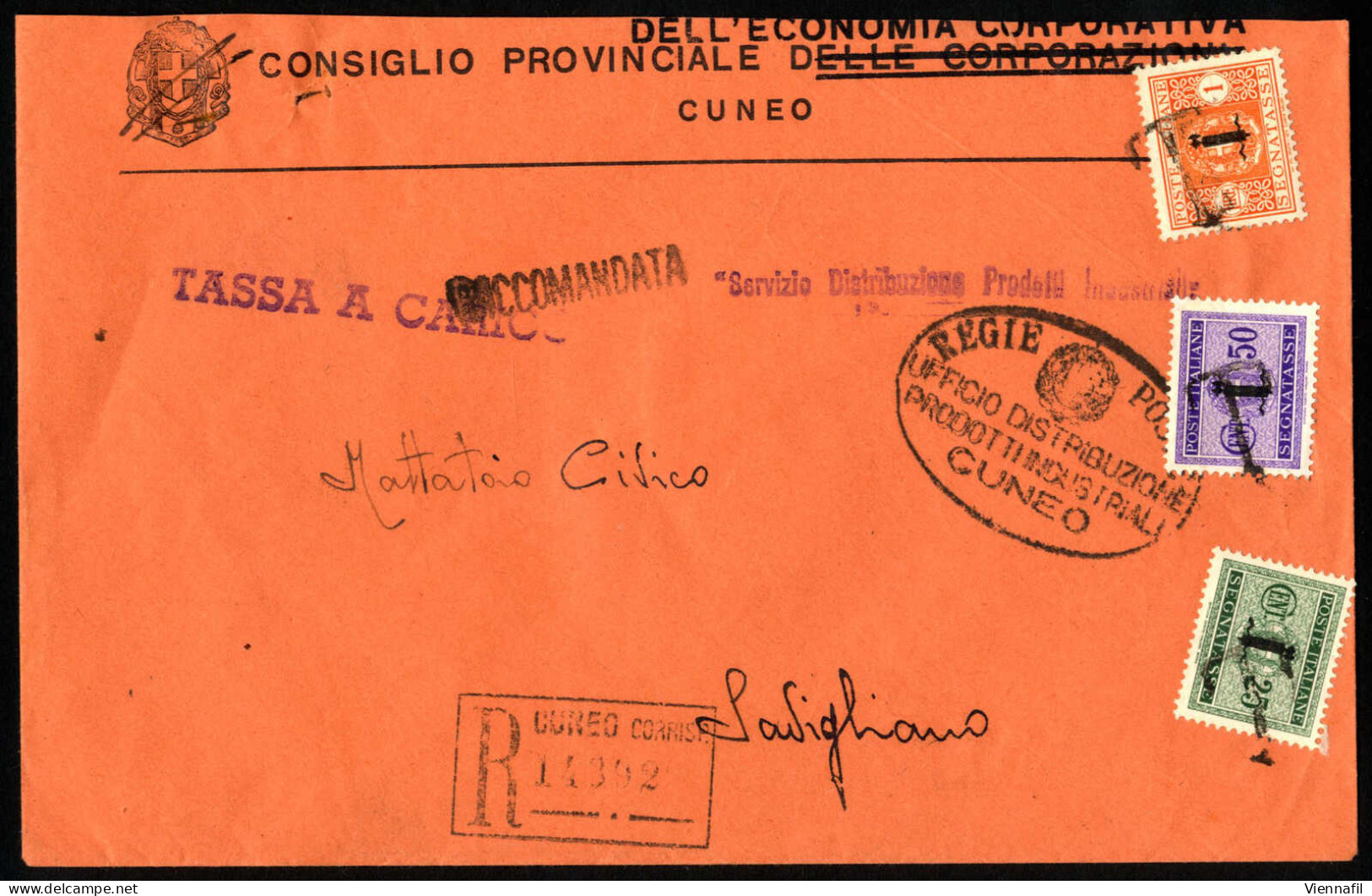 Cover 1944, 3 Cartoline E Due Lettere Raccomandate Tutte Del Luglio, Tassate O Con Francobolli Di Tassa Come Affrancatur - Otros & Sin Clasificación