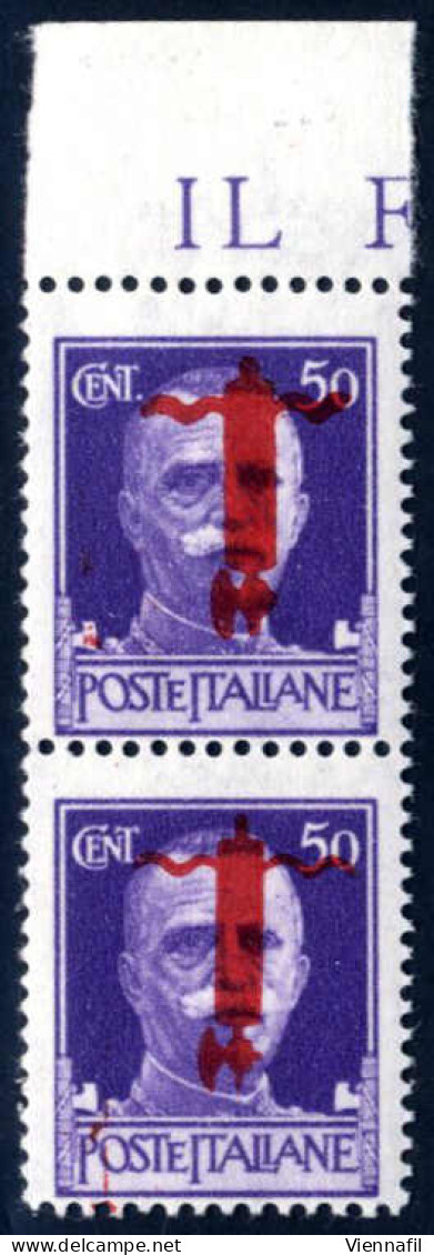 ** 1944, 50 C. Violetto, Soprastampa Di Verona "fascio" In Rosso, Coppia Verticale (pos. 90/100), Fascio Grosso In Alto, - Otros & Sin Clasificación