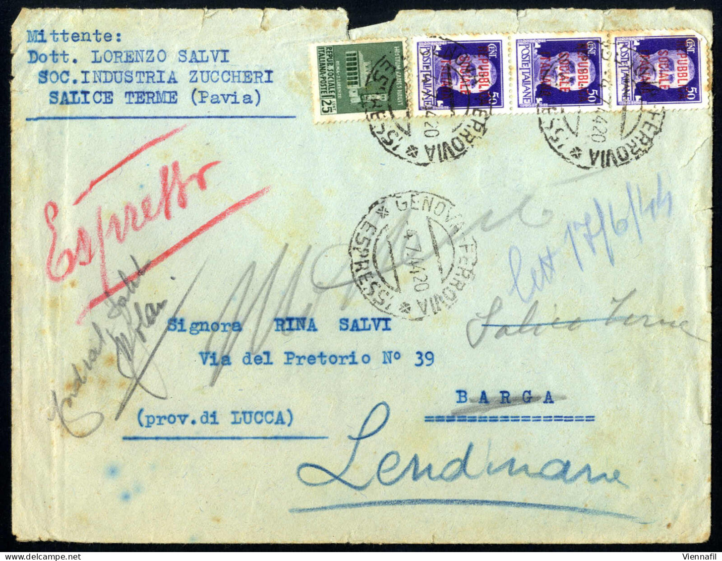 Cover 1944, Lotto Di Sei Lettere Con Varie Affrancature, Tra Cui Cinque Espressi, Condizione Molto Mista, Da Esaminare A - Autres & Non Classés