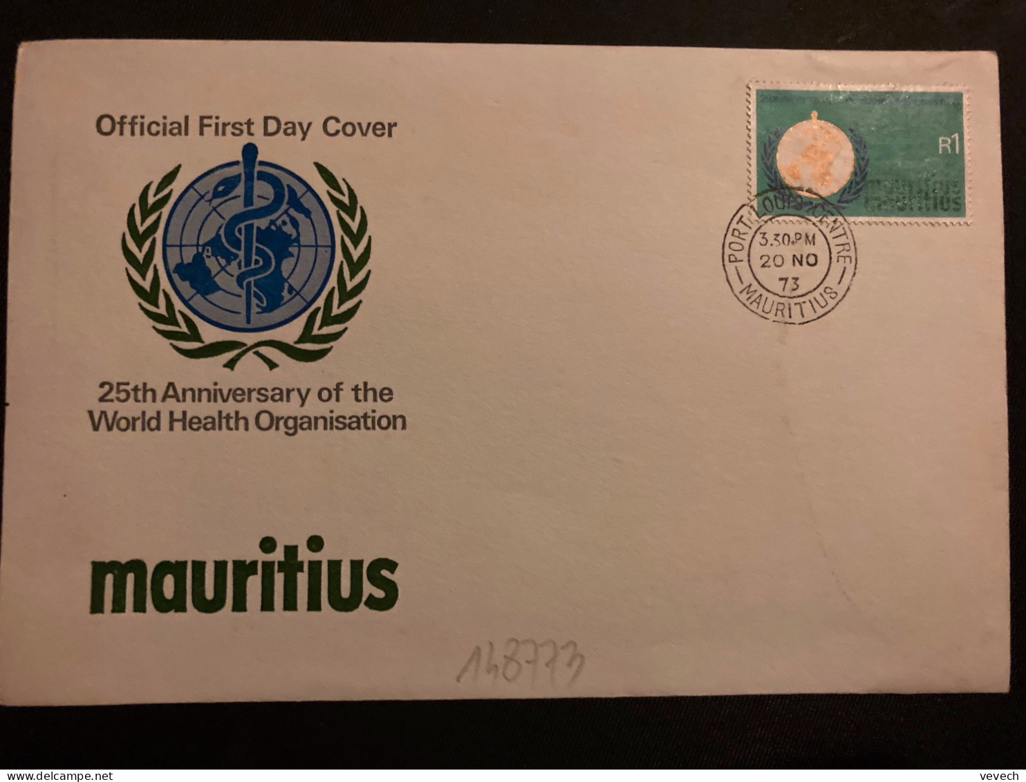 LETTRE TP WORLD HEALTH ORGANISATION R1 OBL.20 NO 73 PORT LOUIS CENTRE - Mauritius (1968-...)