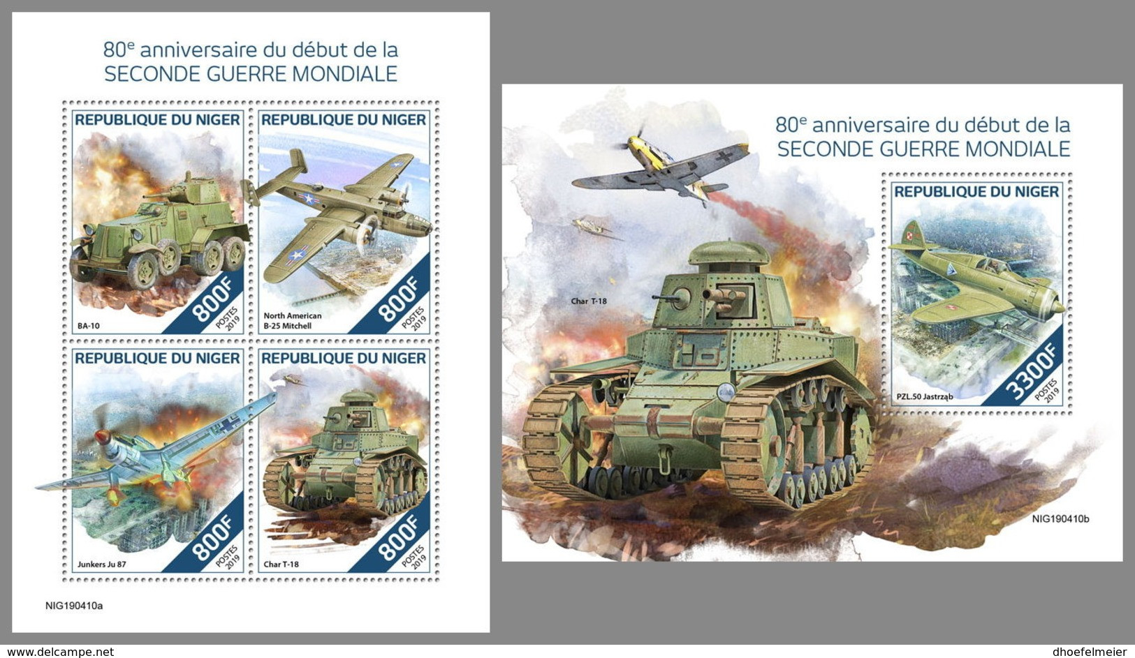 NIGER 2019 MNH Aircrafts Flugzeuge Avions  World War II M/S+S/S - OFFICIAL ISSUE - DH1939 - Flugzeuge