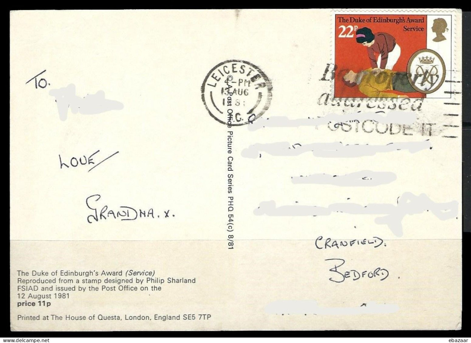 GB England UK To Bedford 1981 Postcard + Same Stamp On Reverse - Salud
