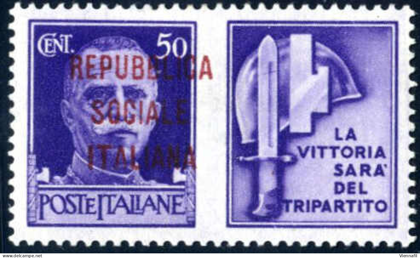 ** 1944, Propaganda Di Guerra 50 C. Violetto Milizia, Soprastampa Bruna, Nuova Con Gomma Originale Integra, Non Cataloga - Otros & Sin Clasificación