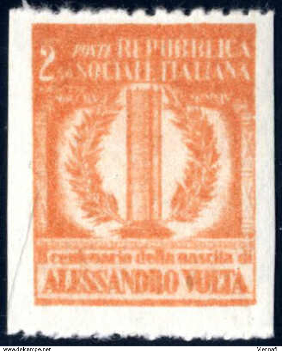 ** 1944/5, Saggio Volta, 2,50 + 2,50 L. Aranciio Su Carta Bianca, Dentellatura Orizzontale Di Prova, Non Dentellato Vert - Autres & Non Classés