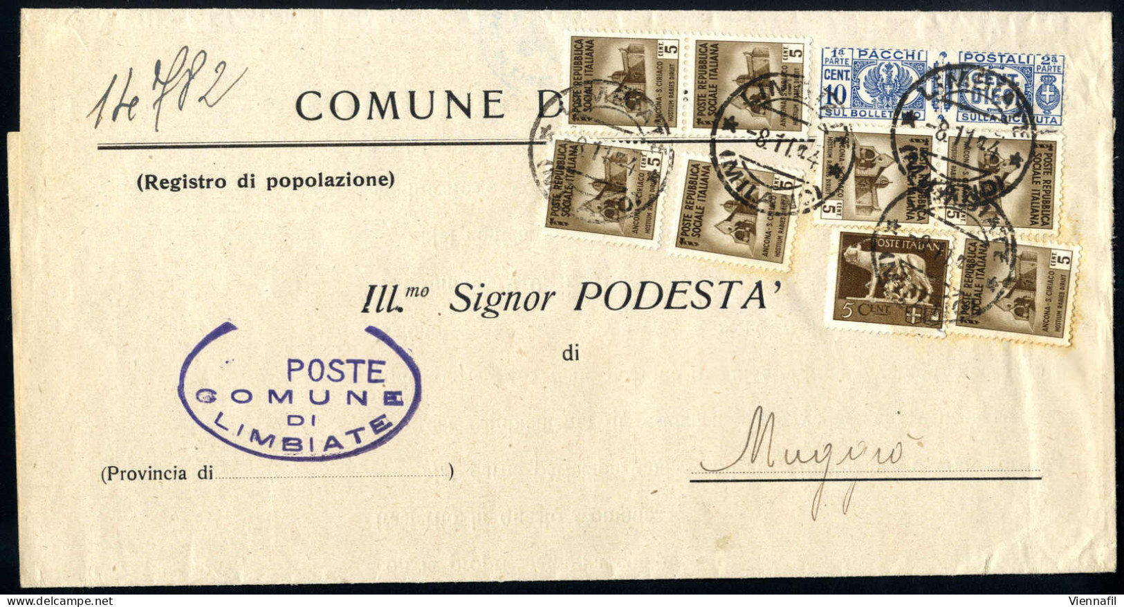 Cover 1944, Tre Lettere (due Raccomandate) Con Affrancature Miste Con "Pacchi Postali" Tollerate Per Posta Ordinaria In  - Andere & Zonder Classificatie