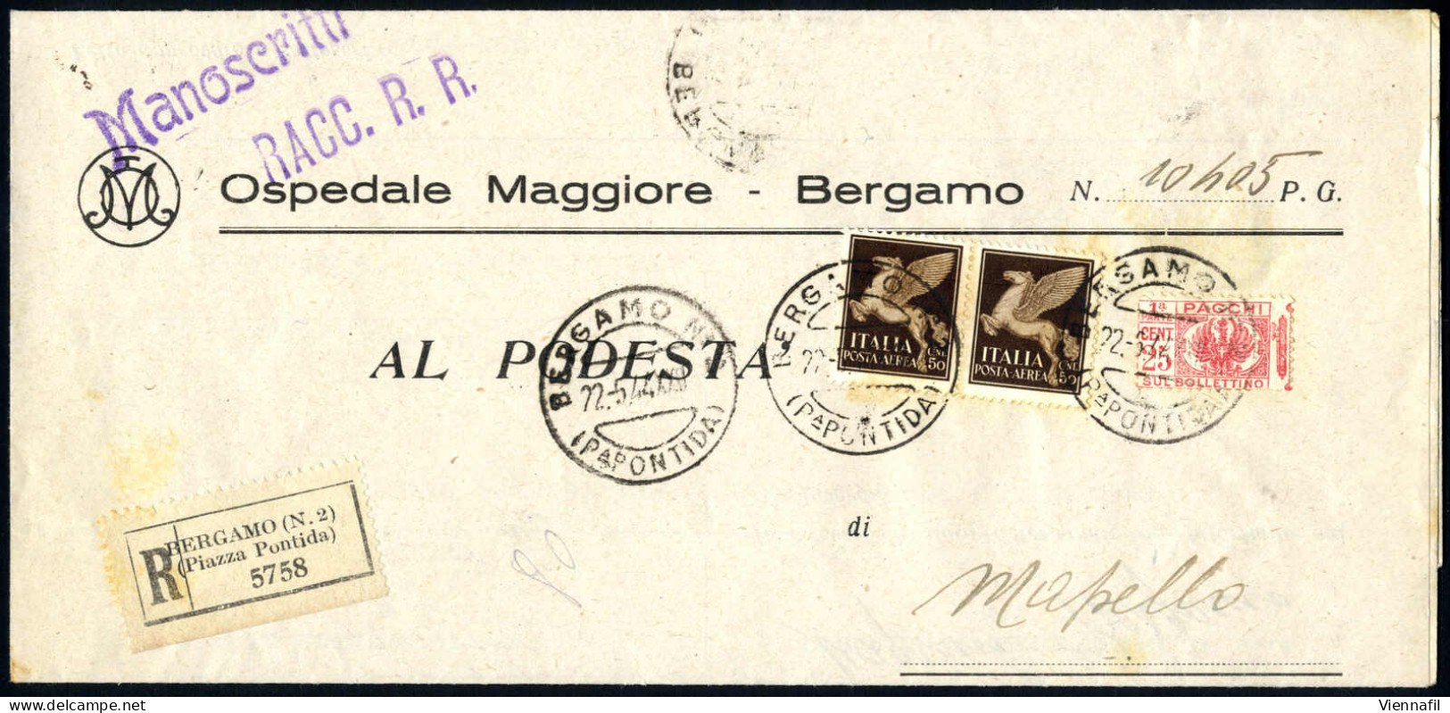 Cover 1944, Tre Lettere (due Raccomandate) Con Affrancature Miste Con "Pacchi Postali" Tollerate Per Posta Ordinaria In  - Otros & Sin Clasificación