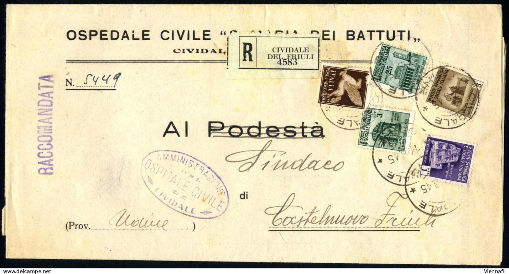 Cover 1945, Due Lettere Raccomandate Affrancate Per 4,80 Lire Con Vari Valori Dell'epoca, - Other & Unclassified