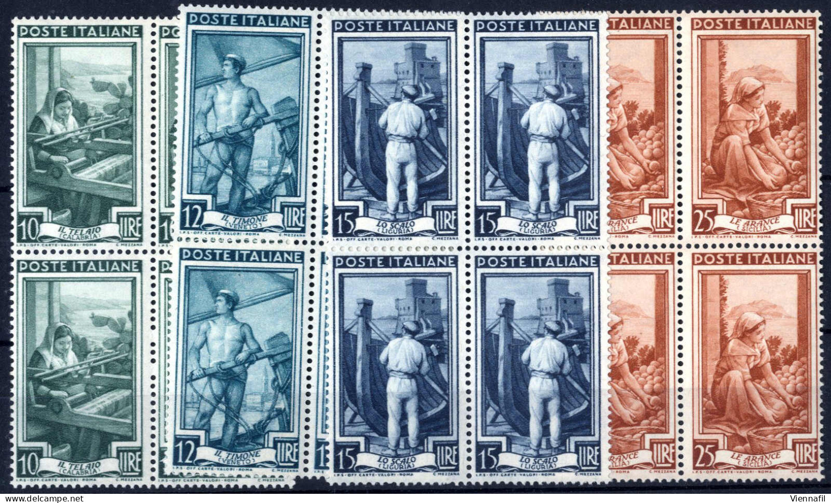 ** 1945-50, Lotto Composto Da Due Serie Complete "Democratica" E "Italia Al Lavoro" In Quartine, Inoltre Segnatasse 500  - Sonstige & Ohne Zuordnung