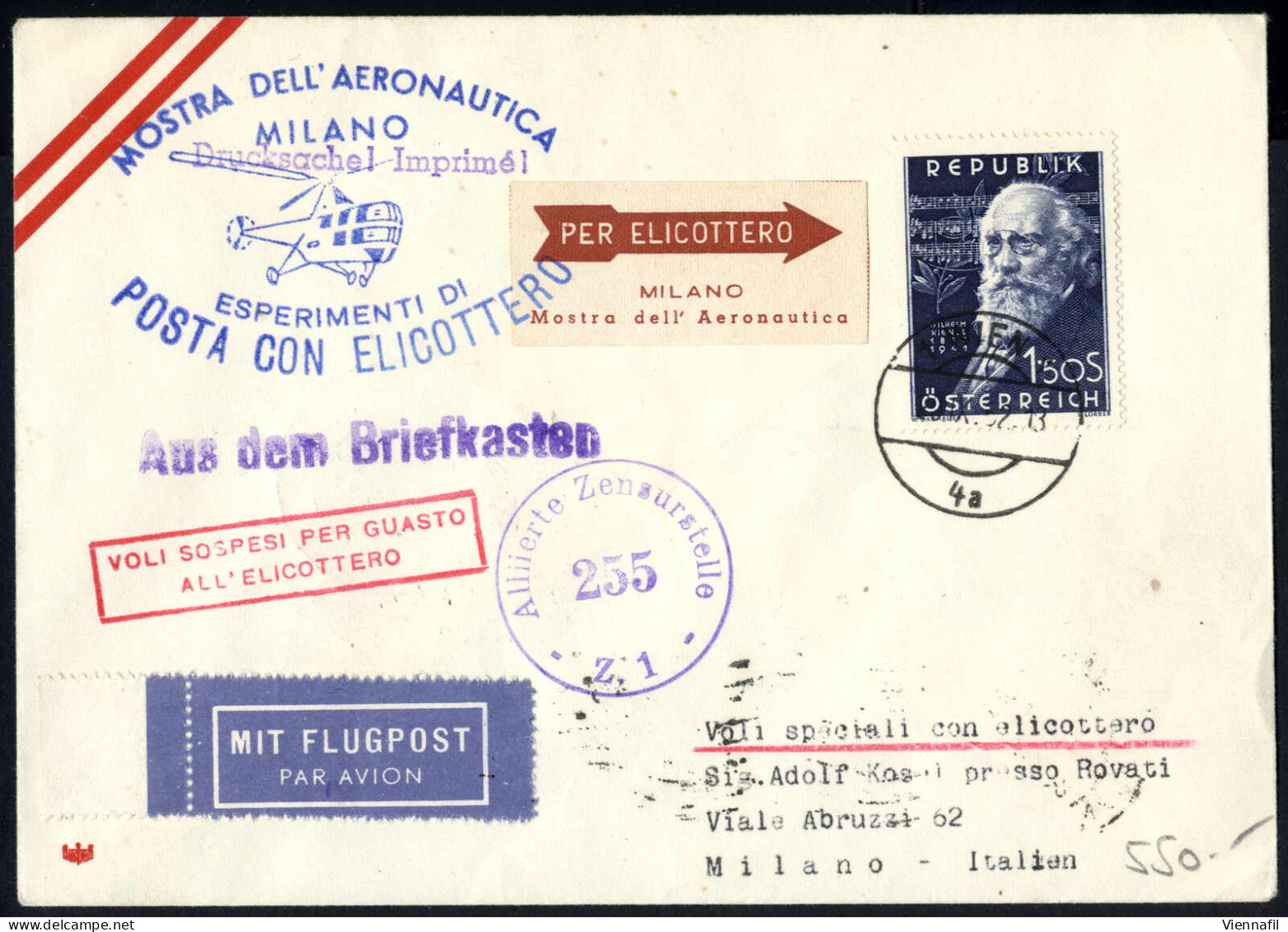 O/cover 1950-54, Lot Drei Briefe, Zwei Karten Und Ein Kartenbrief Von Verschiedenen Erstflügen Von Hubschraubern Zur Pos - Sonstige & Ohne Zuordnung