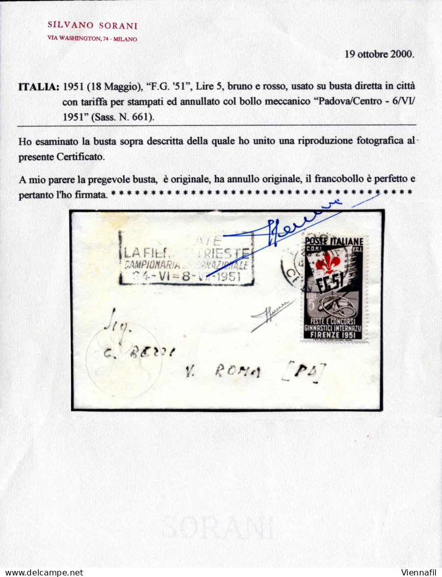 Cover 1951, Bustina Per Città Del 6.6.1951 Affrancata Perf La Tariffa Di Stampati Con Ginnici Di Firenze 5 L. Bruno E Ro - Other & Unclassified