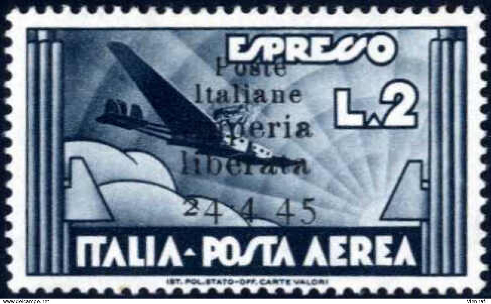 ** 1945, Imperia, 2 L. Ardesia Espresso Aereo Soprastampato "Poste Italiane Imperia Liberata 24-4-45", Senza Trattino Ne - National Liberation Committee (CLN)