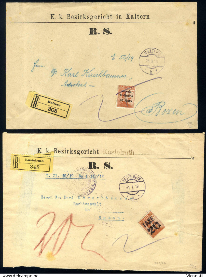 Cover 1919, Cinque Lettere Dei Tribunali Distrettuali Di Kaltern (Caldaro, 2 Lettere Ed Un Frontespizio), Di Kastelruth  - Trento