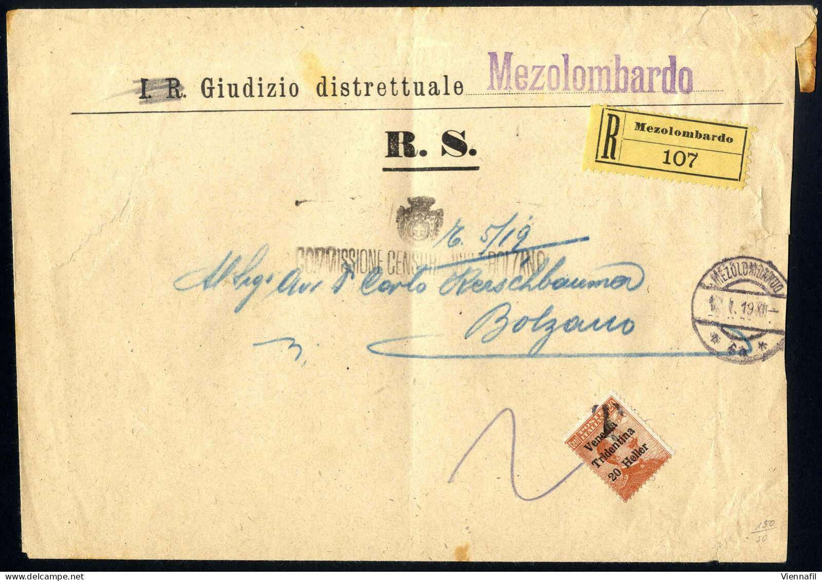 Cover 1919, Cinque Lettere Dei Tribunali Distrettuali Di Kaltern (Caldaro, 2 Lettere Ed Un Frontespizio), Di Kastelruth  - Trento