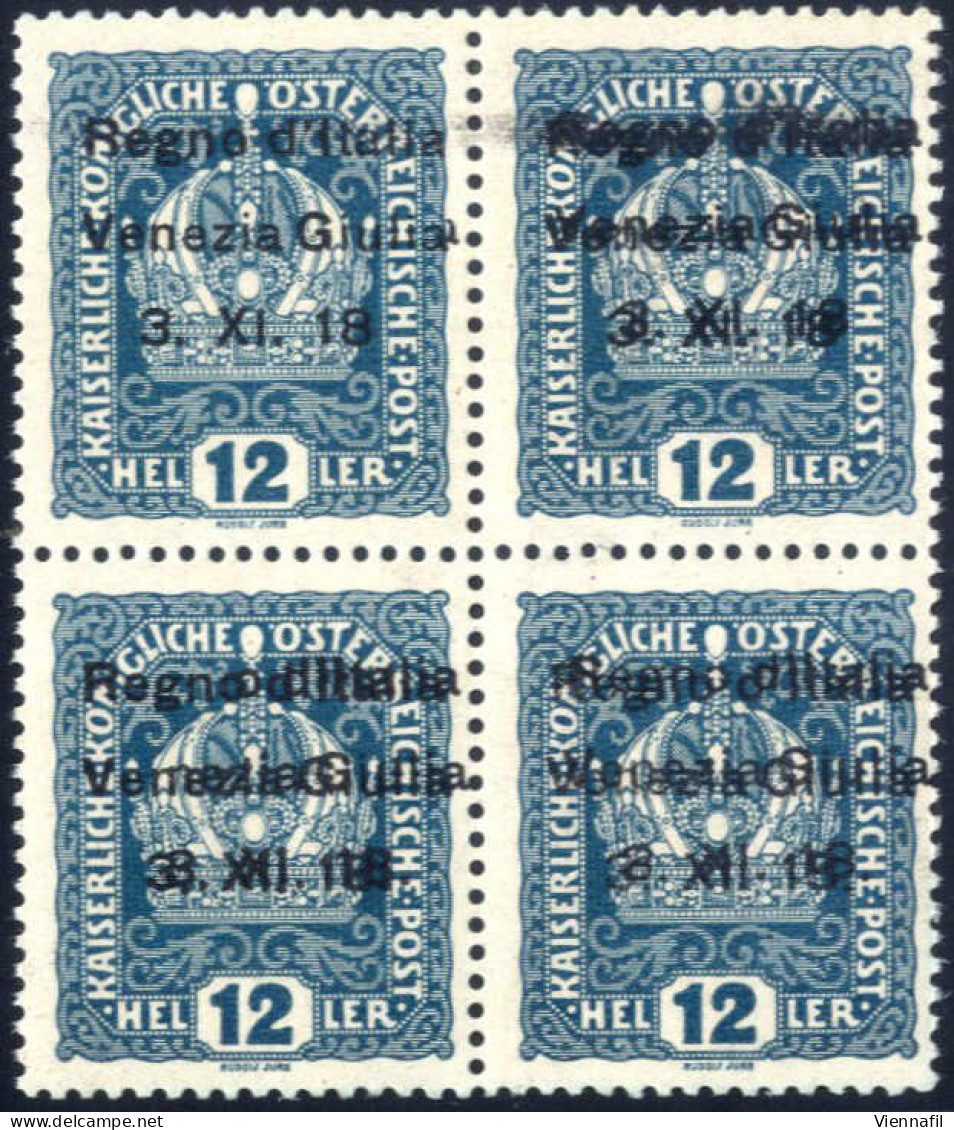 ** 1918, 12 Heller Verde Azzurro In Blocco Di Quattro Con Soprastampa "Regno D'Italia / Venezia Giulia / 3. XI. 18.", Il - Venezia Giuliana