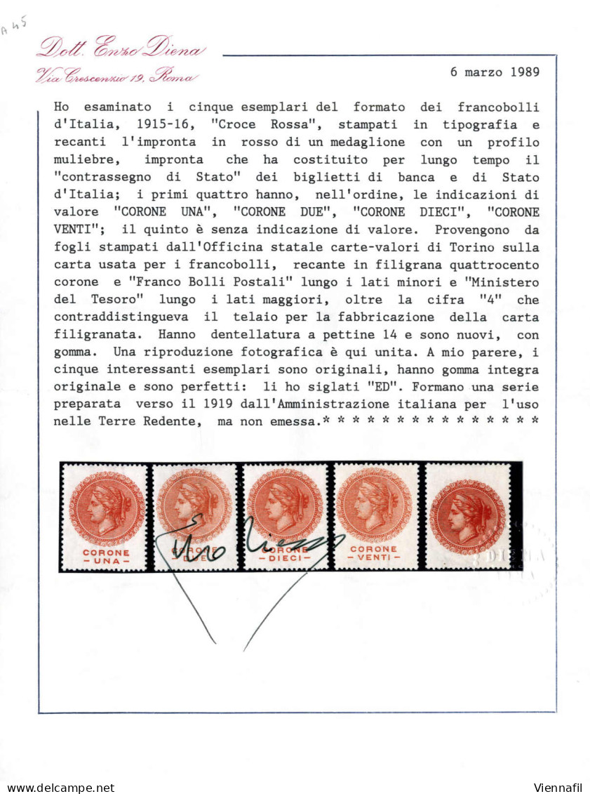 ** 1918-19, Serie Di Cinque Alti Valori Recanti L'impronta In Rosso Di Un Medaglione Con Un Profili Di Donna, I Primi Qu - Vénétie Julienne