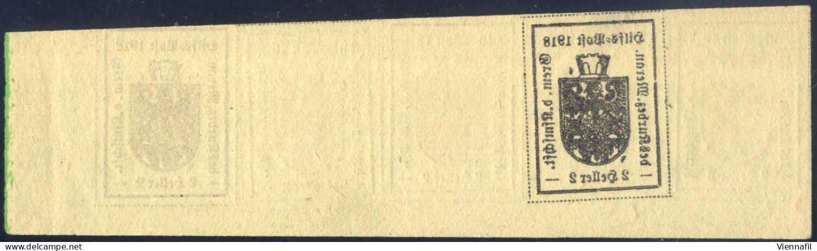 (*) 1918, 2 H. Verde Del II Tipo Striscia Orizzontale Di Cinque, Male Allineati, Angolo Di Foglio, Con Un Forte Ed Un Le - Meran