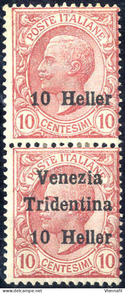 * 1918, 10 H Su 10 C Coppia Verticale, L'esemplare Superiore Solo "10 Heller" In Soprastampa, Varietà Inedita - Dalmatië