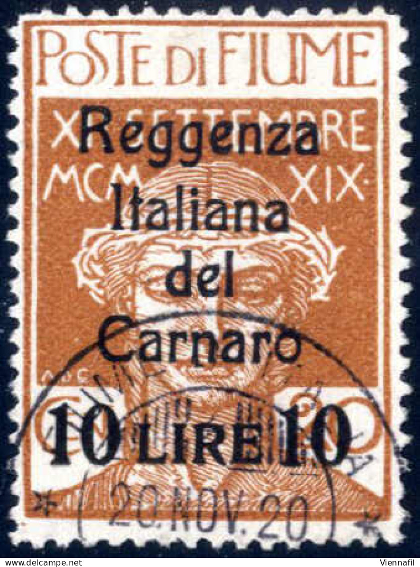 O 1920, Francobollo Complementare Della Serie "Legionari" Con Soprastampa "Reggenza Italiana Del Carnaro" E "10 LIRE 10" - Fiume