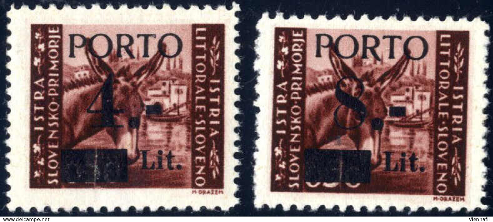 ** 1945, Francobolli N. 41 E 42 (Sass.) Soprastampati Con "PORTO" E Tassello Del II Tipo, Serie Completa Nuova Con Gomma - Jugoslawische Bes.: Istrien