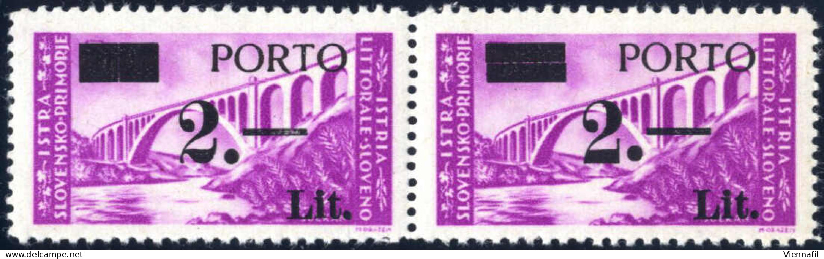 ** 1946, "PORTO" E 2 L. Su 30 L. Lilla, Coppia Orizzontale Con Tassello Del III Tipo E Con Soprastampa In Caratteri Dive - Yugoslavian Occ.: Istria