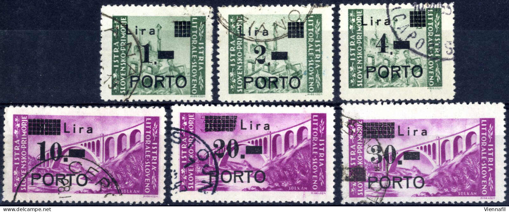 O 1946, 1 L. Verde E 30 L. Lilla Rosso Con Soprastampa "PORTO" E Nuovo Valore, Tutti Con La Lettera "P" Stretta, Serie C - Jugoslawische Bes.: Istrien