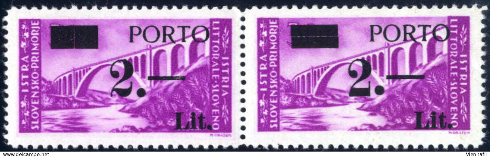 * 1946, Segnatasse "PORTO" 2 L. Su 30 L. Lilla, Soprastampa In Caratteri Diversi, Coppia Orizontale Con Tassello I E III - Occup. Iugoslava: Istria