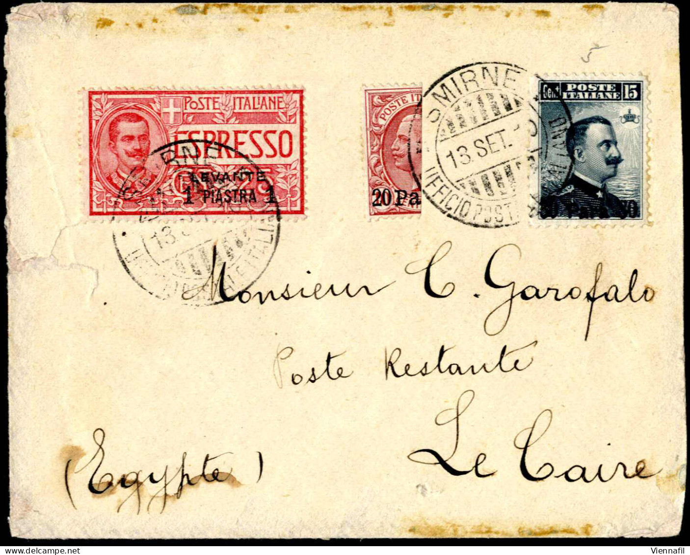 Cover 1910, Lettera Espresso Del 13.9.1910 Da Smirne A El Cairo, Affrancata Con 30 Para Su 15 C. Grigio Nero + 20 Para S - Unclassified
