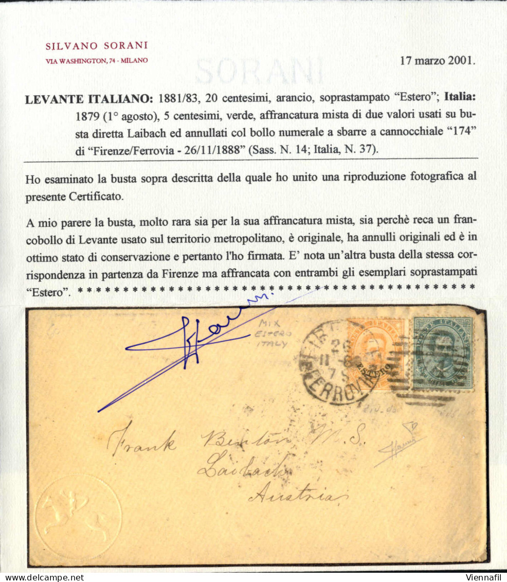 Cover 1888, Busta Del 26.11.1888 Da Firenze A Laibach (Austria), Affrancata Con Umberto I 5 Cent. Verde E 20 Cent. Aranc - Ohne Zuordnung