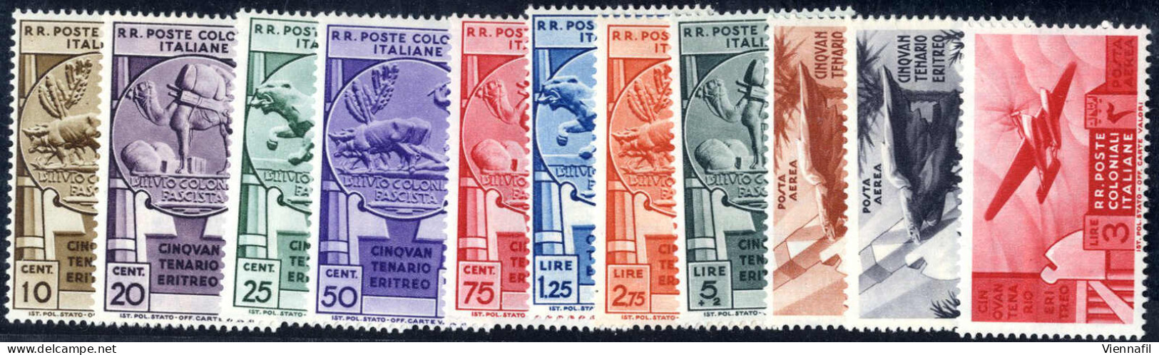 * 1933, Cinquantenario Eritreo, Serie Completa Di Posta Ordinaria Ed Aerea Nuova Con Gomma Originale E Traccia Di Lingue - General Issues