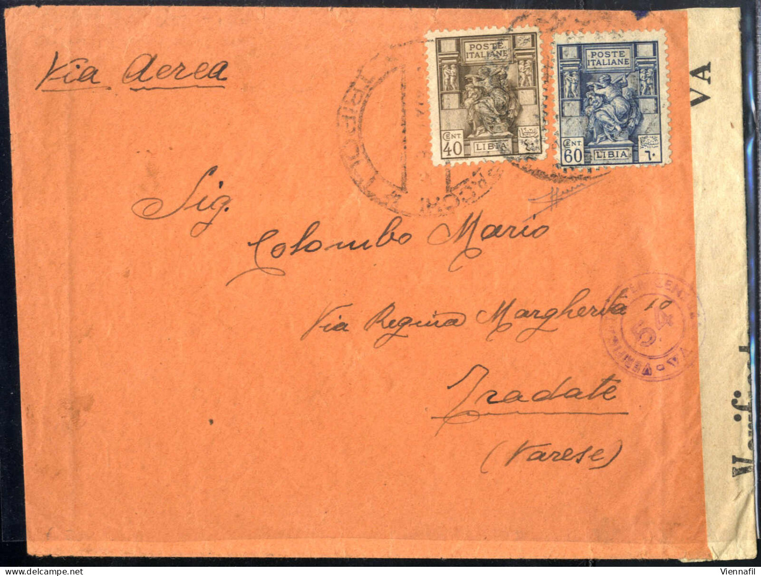 Cover 1941, Lettera Da Tripoli Del Settembre Per Tradate Affrancata Con "Sibilla Libica" Da 40 E 60 C., Cert. Sorani (ra - Libyen