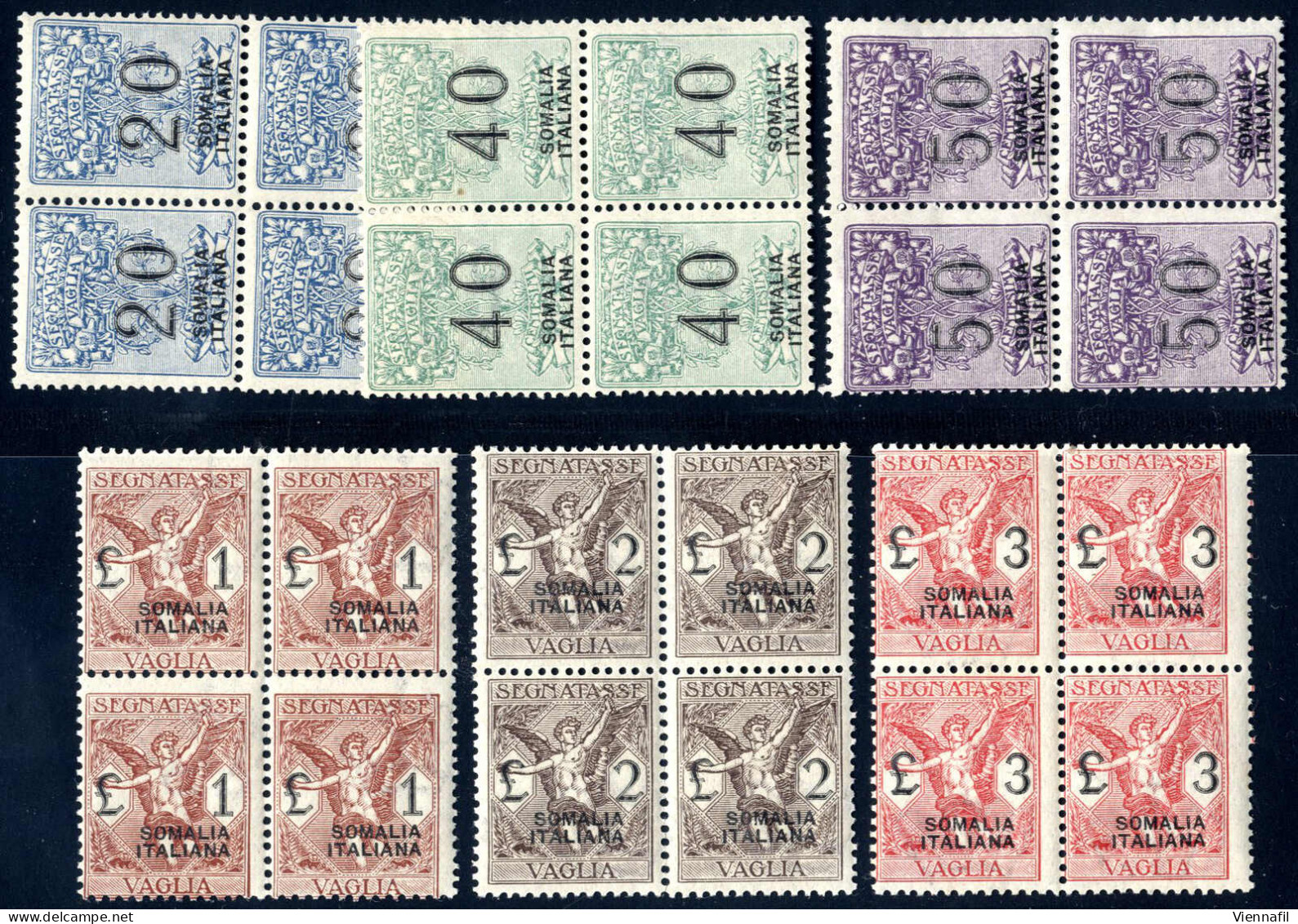 **/bof 1926, Segnatasse Per Vaglia, Serie Completa Nuova In Quartine Con Gomma Originale Integra (Sass. 7-12, € 2.800) - Somalie