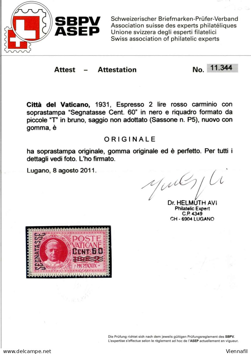 * 1931, Espresso 2 L. Rosso Carminio Con Soprastampa "SEGNATASSE CENT. 60" In Nero E Riquadro Formato Da Piccole "T" In  - Sonstige & Ohne Zuordnung