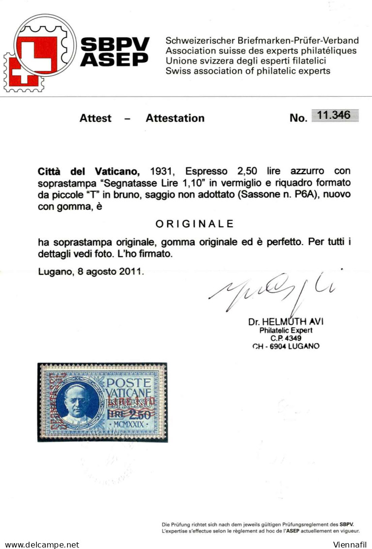 * 1931, Espresso 2,50 L. Azzurro Con Soprastampa "SEGNATASSE LIRE 1,10" In Vermiglio E Riquadro Formato Da Piccole "T" I - Andere & Zonder Classificatie