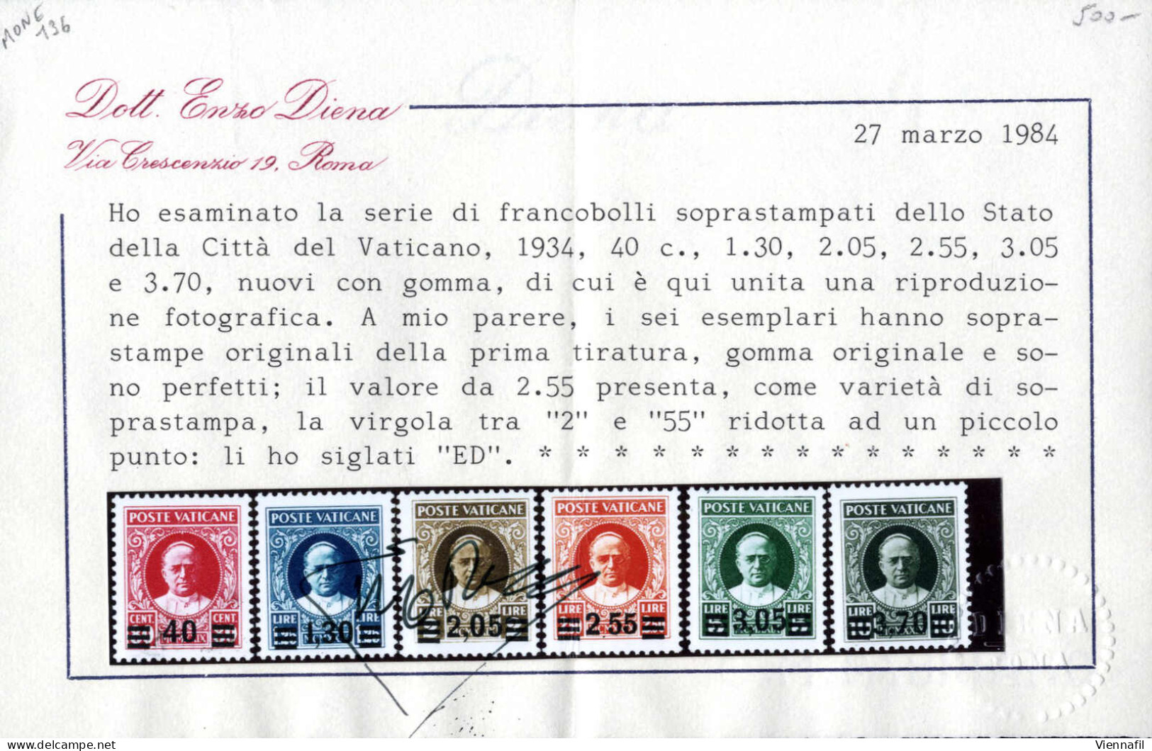 * 1934, Provvisoria, Serie Completa Nuova Della Prima Tiratura Con Gomma Originale E Traccia Di Linguella, Il Valore Da  - Autres & Non Classés