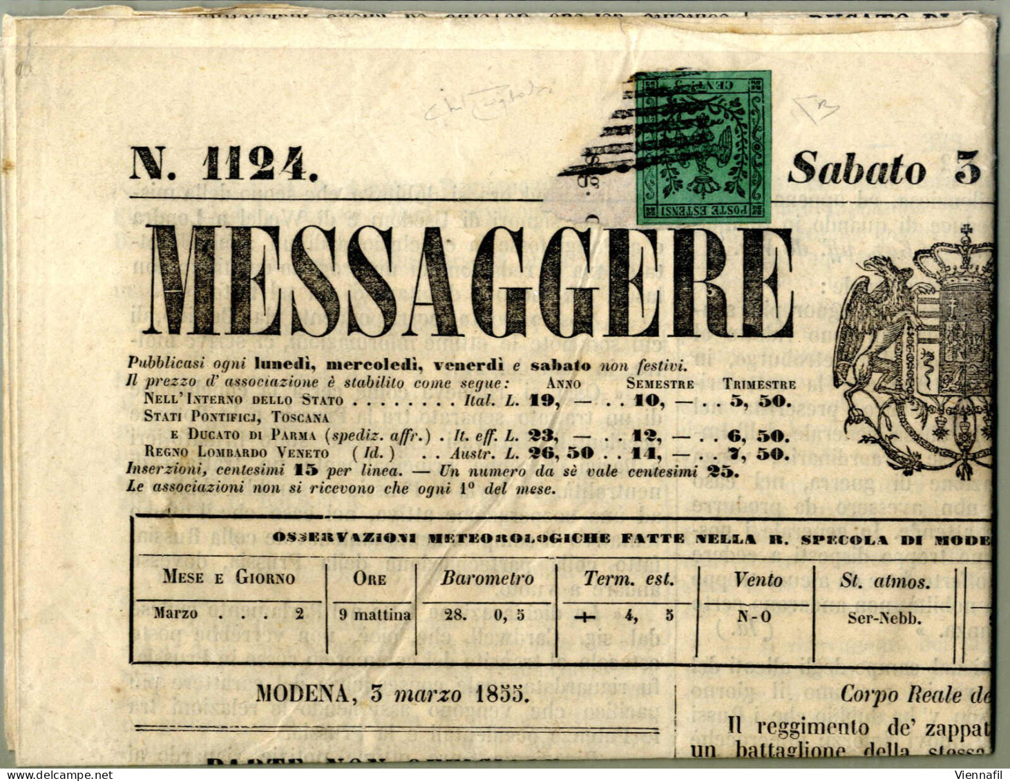 Cover Modena 1855/59, Lotto Di Sei Buste Con Affrancature Pregiate, Notato La Lettera Di 40 Cent. Con Sass.2+9+8+8+8e+8g - Modena