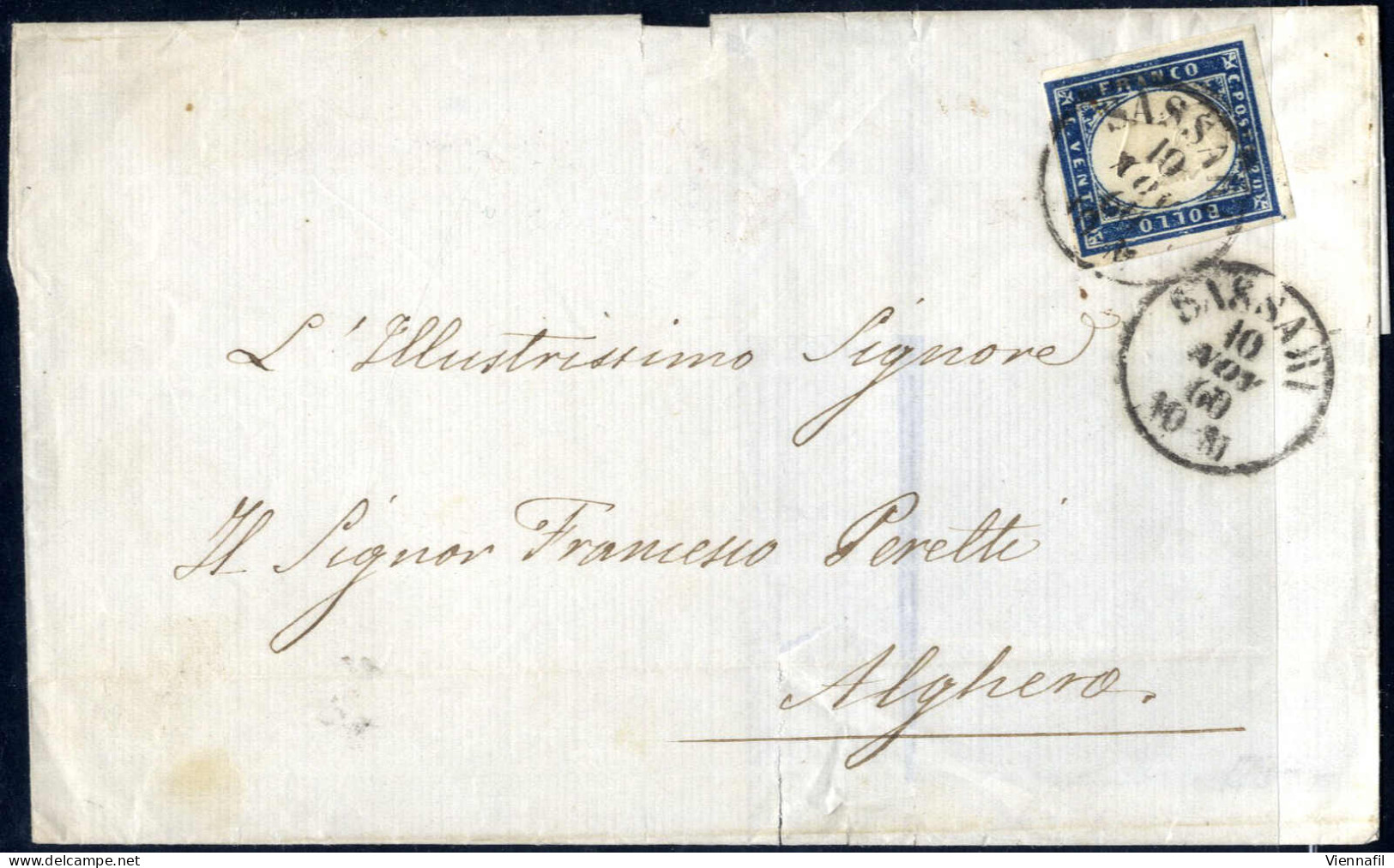 O/piece/cover Sardegna 1850/61 Ca., Lotto Di Otto Buste, Quattro Frammenti E Cinque Sciolti Con Annullamenti Della Isola - Sardinië