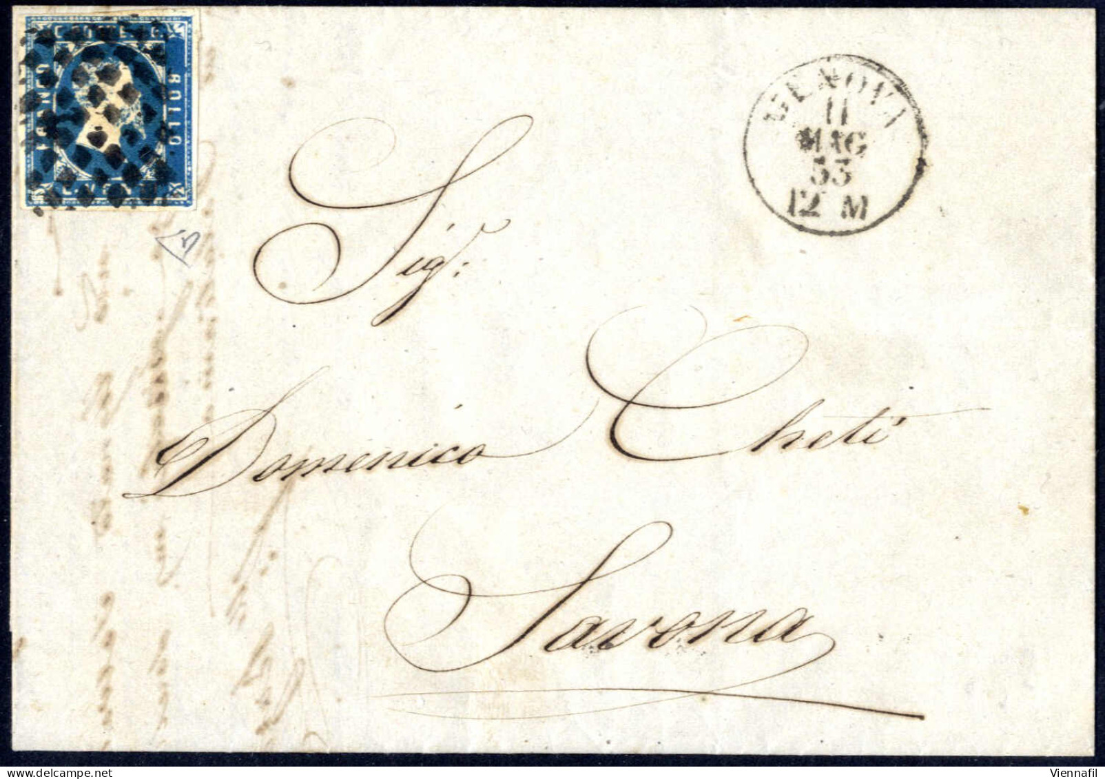 Cover Sardegna 1850/61, Lotto Di Sei Buste Con Annullamenti Della Liguria, Una Busta Con Sass. 2 Da Genova, Due Buste Co - Sardinien