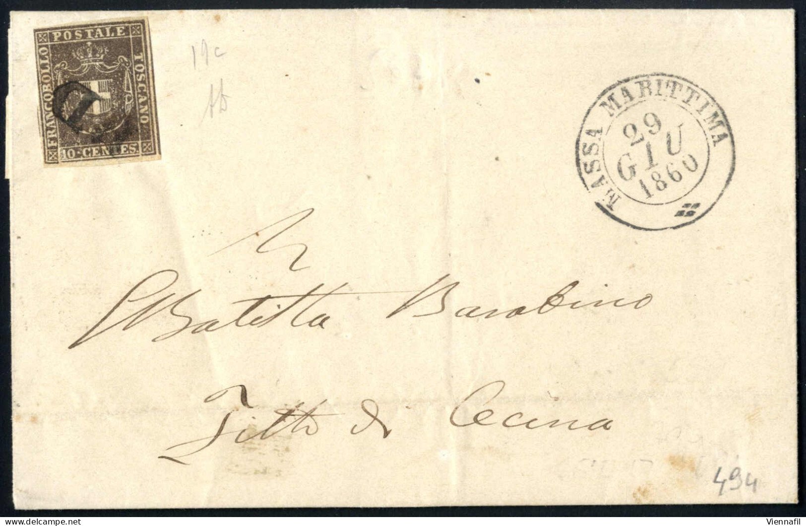 piece/cover Toscana 1852/61 ca. lotto di 10 buste, un frontespizio ed un frammento prevalentemente in buona qualità con 