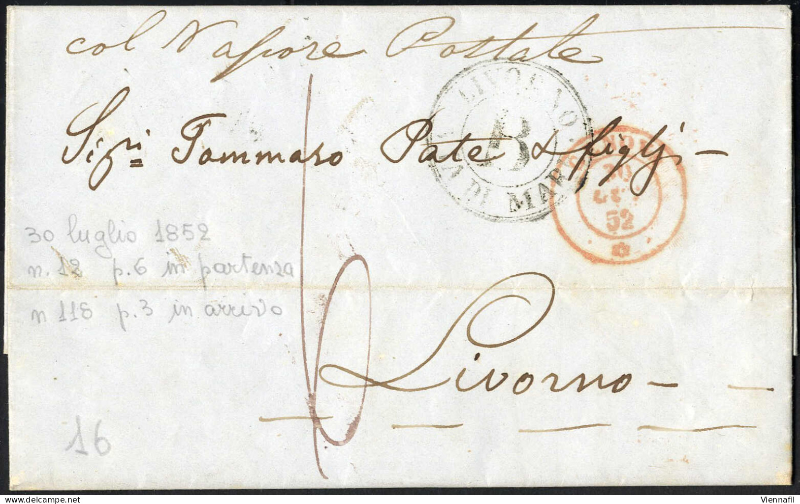 Cover VIA DI MARE, Lotto Di 10 Lettere Dal 1838 Al 1863, La Maggior Parte Indirizzate A Livorno, Con Vari Timbri Maritti - ...-1850 Préphilatélie