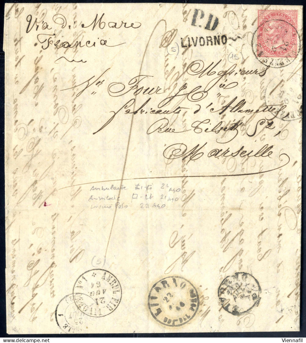 Cover 1864/65, 14 Lettere Affrancate Con 15 C. E 40 C. De La Rue E "ferro Di Cavallo" I, II E III Tipo, Tutte Usate Sull - Autres & Non Classés