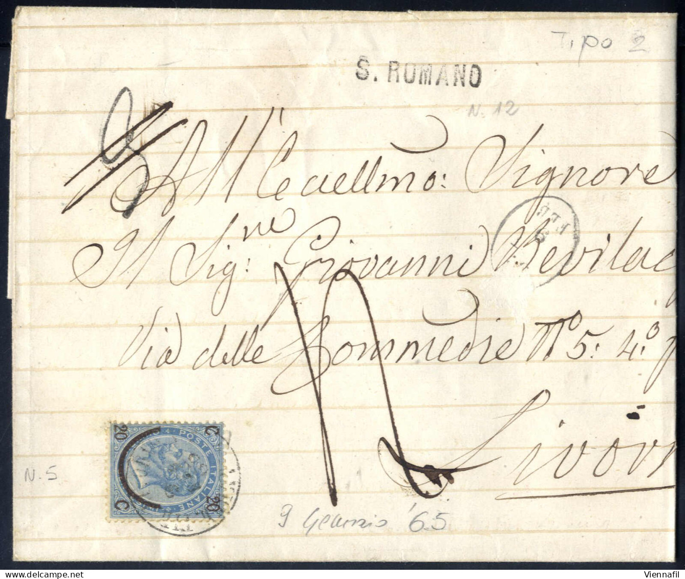 Cover 1864/65, 14 Lettere Affrancate Con 15 C. E 40 C. De La Rue E "ferro Di Cavallo" I, II E III Tipo, Tutte Usate Sull - Sonstige & Ohne Zuordnung