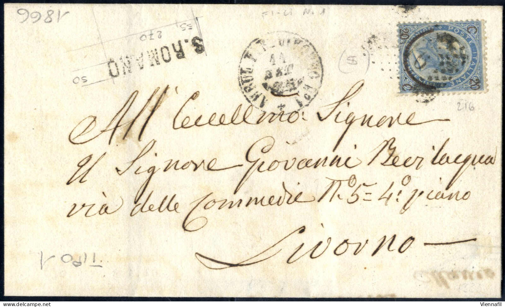 cover 1864/65, 14 lettere affrancate con 15 c. e 40 c. De La Rue e "ferro di cavallo" I, II e III tipo, tutte usate sull