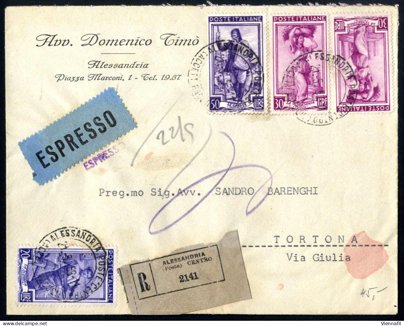Cover 1950 Ca., Lotto Di Otto Lettere Ed Una Cartolina Viaggiate, Tra Cui Quattro Raccomandate, Una Espresso Ed Un Aerog - Sammlungen