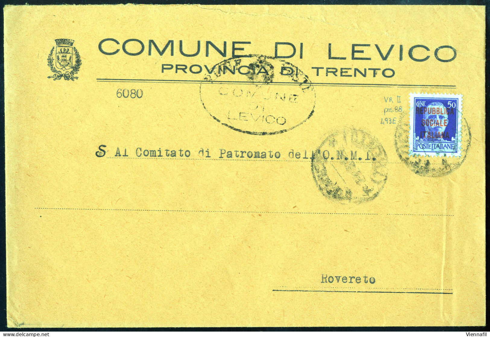 cover R.S.I. 1943/45 ca., insieme di 30 buste tutte indirizzate a Rovereto da varie località del Trentino, affrancate pr