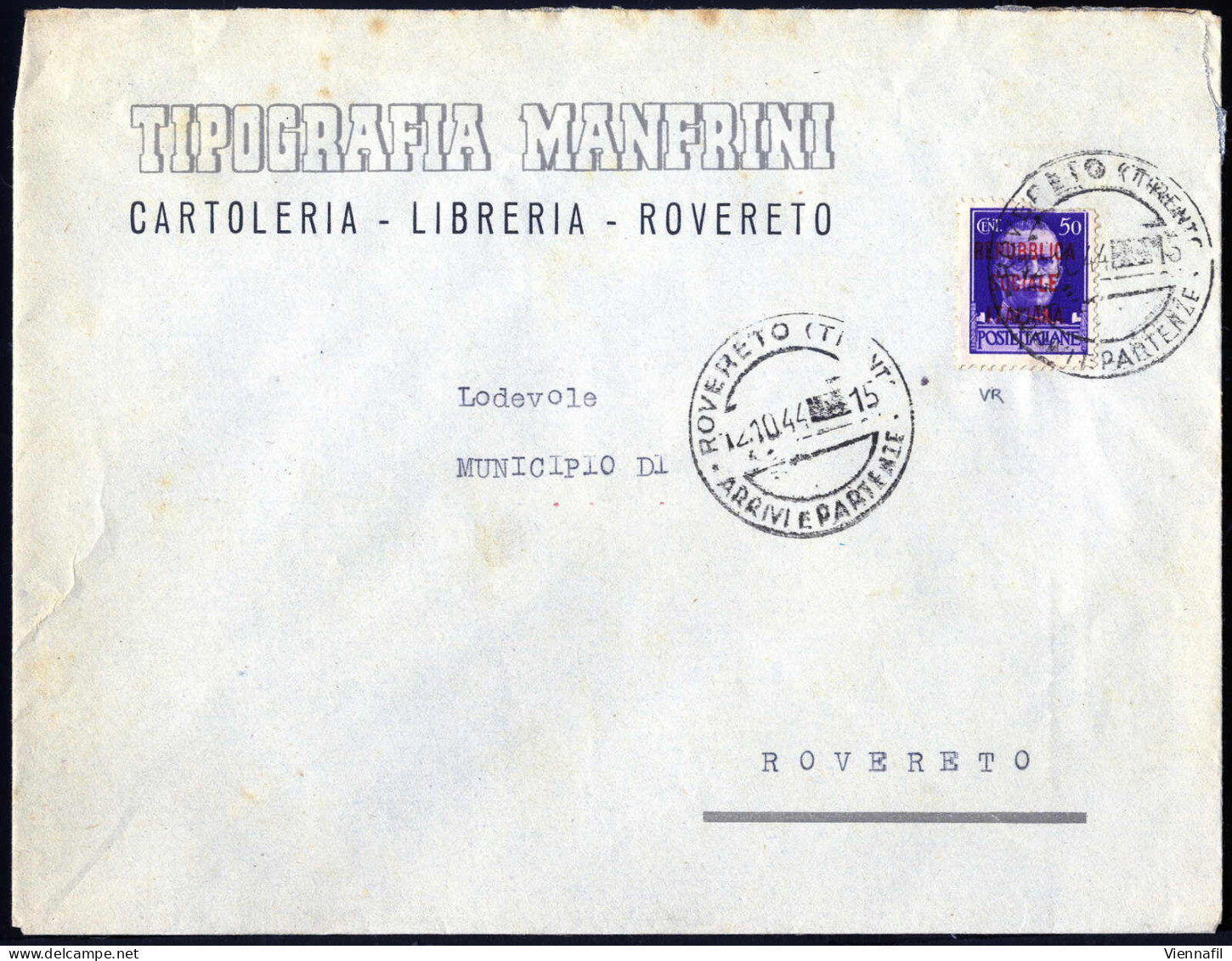 cover R.S.I. 1943/45 ca., insieme di 30 buste tutte indirizzate a Rovereto da varie località del Trentino, affrancate pr