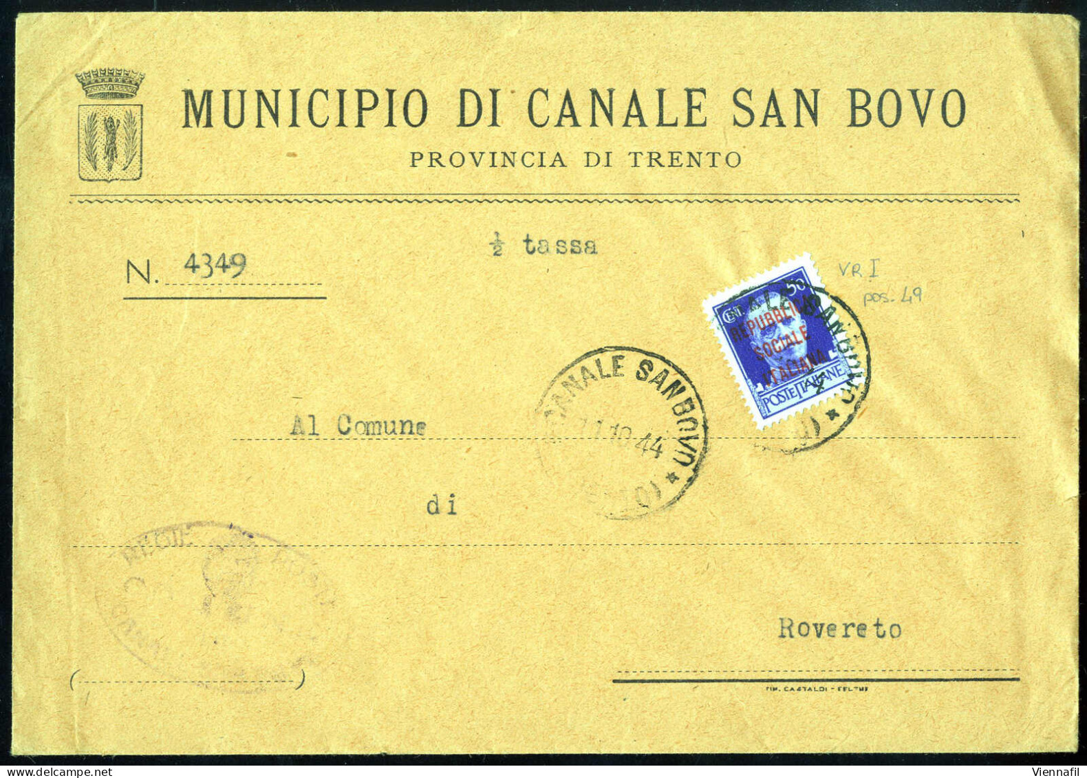 cover R.S.I. 1943/45 ca., insieme di 30 buste tutte indirizzate a Rovereto da varie località del Trentino, affrancate pr