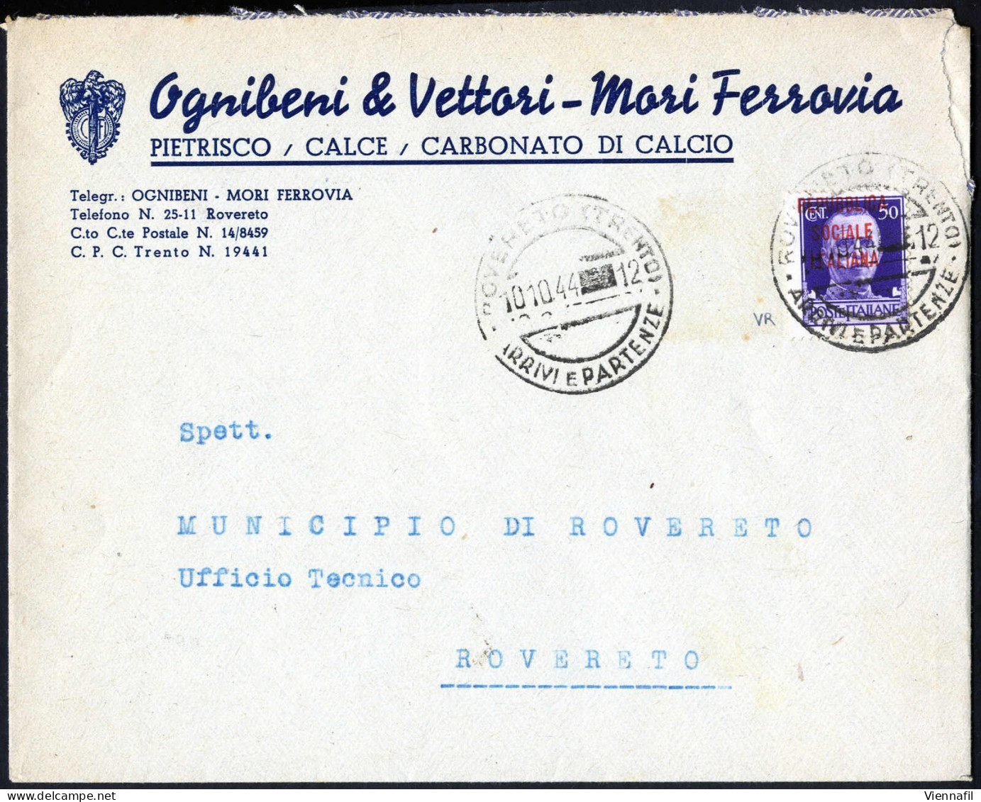 cover R.S.I. 1943/45 ca., insieme di 30 buste tutte indirizzate a Rovereto da varie località del Trentino, affrancate pr