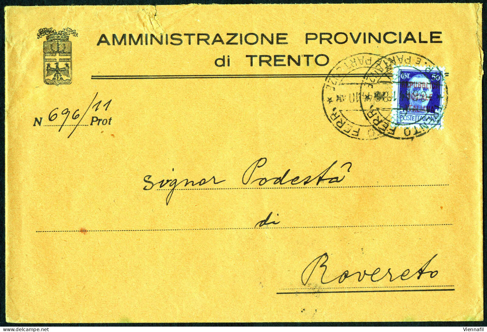 cover R.S.I. 1943/45 ca., insieme di 30 buste tutte indirizzate a Rovereto da varie località del Trentino, affrancate pr