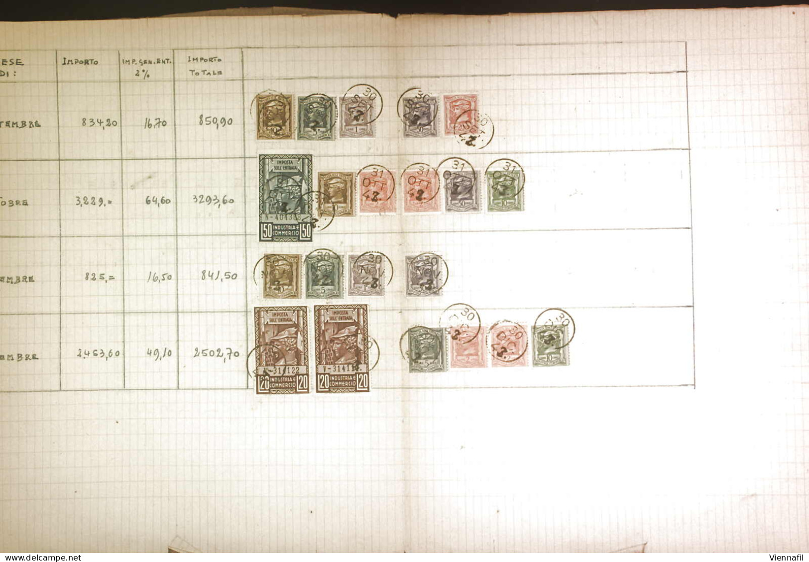 O Regno E Repubblica 1942/52, Registro Vendite Soggette IVA Con 100 Pagine Bollate Con Usi Multipli E Miste Di Marche Da - Collections
