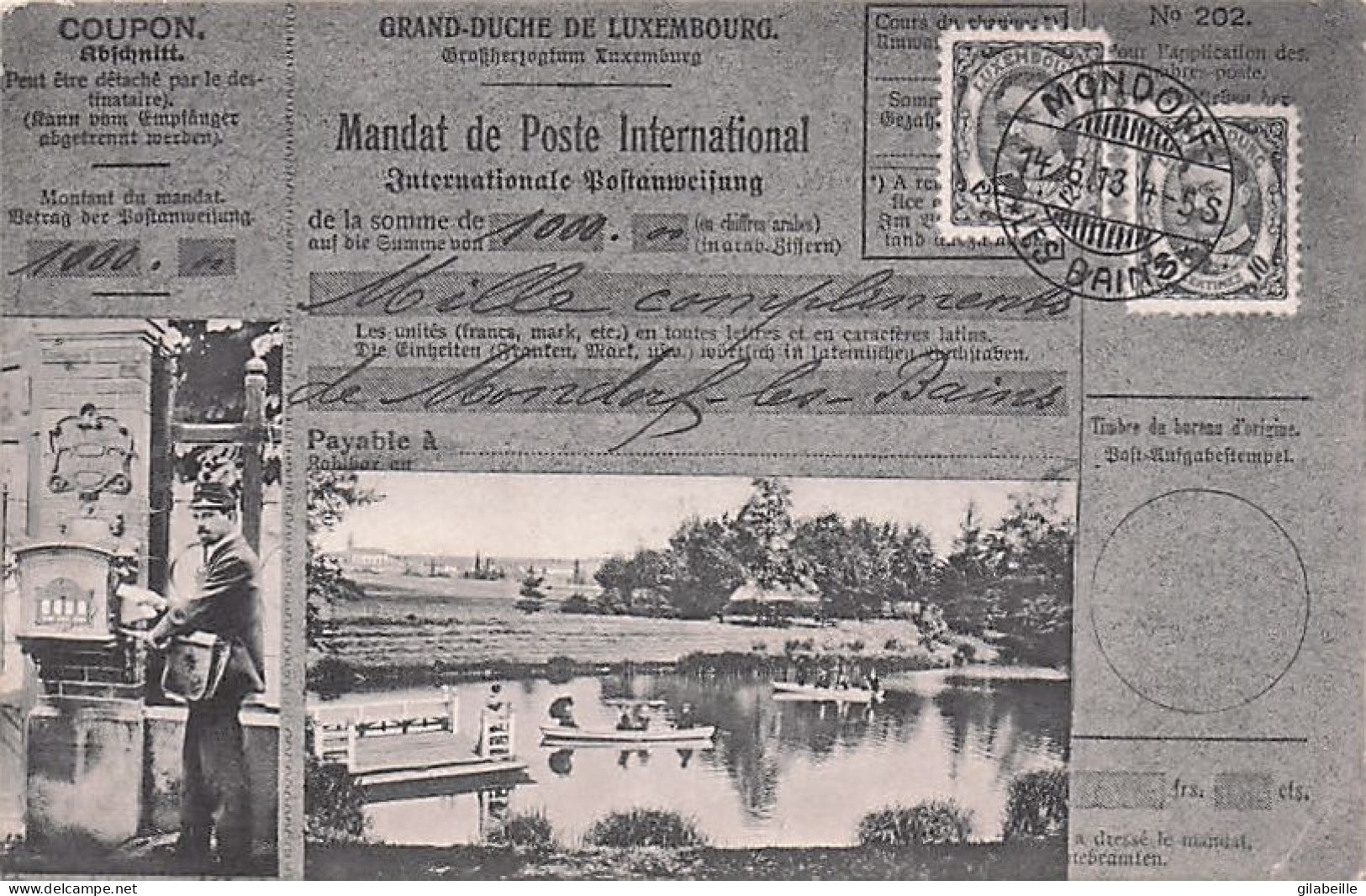 MONDORF Les BAINS  - Mandat De Poste International - Mille Compliments De Mondorf Les Bains - 1913 - Bad Mondorf